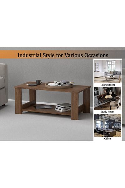 Mahmayi Modern Coffee Table with 2-Tier Storage, Truffle Davos Oak - Durable & Space-Saving