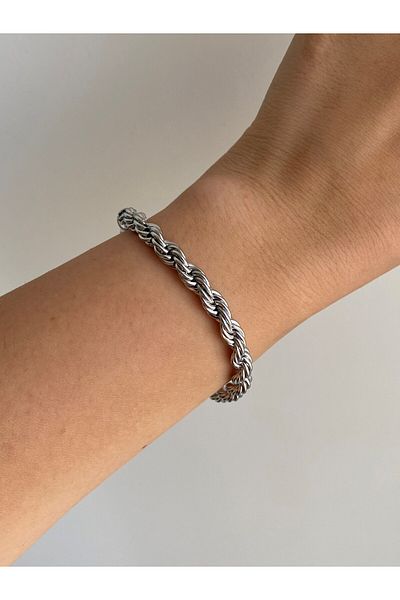 Owentis Silver Steel Thick Twisted Bracelet - no Darkening