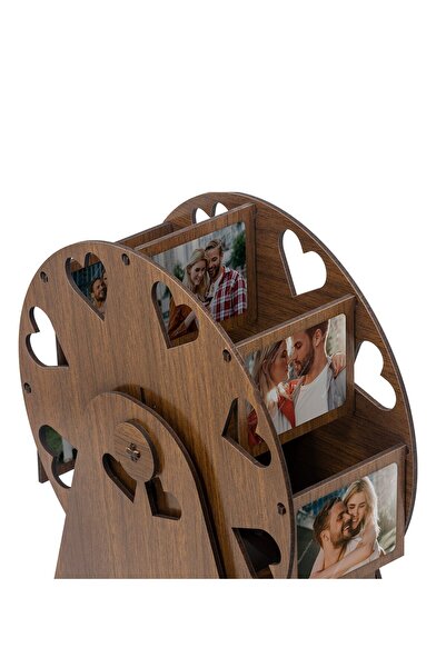 Yaprak Hediyelik Sevgililer Gününe Özel Spotify Kodlu 8 Fotoğraflı Ahşap Dönme Dolap (Kurulmuş Şekilde)