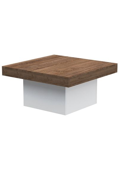 Mahmayi Modern Square Coffee Table – Truffle Davos Oak & White – Durable, Space-Saving, Stylish