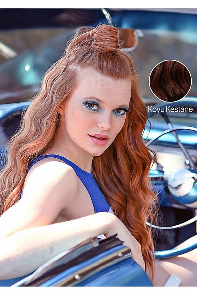 LOLLY PONY مجموعة ذيل حصان مموجة من الألياف الكستناء الداكن مقاس 65 سم مكونة من 4 أزرار