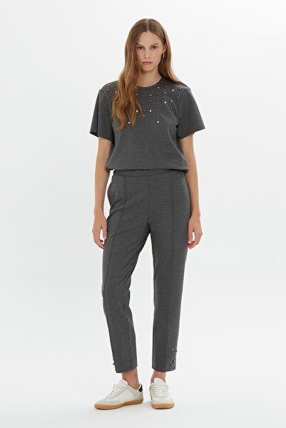 GİZİA Paçaları İşlemeli Gri Eşofman Altı