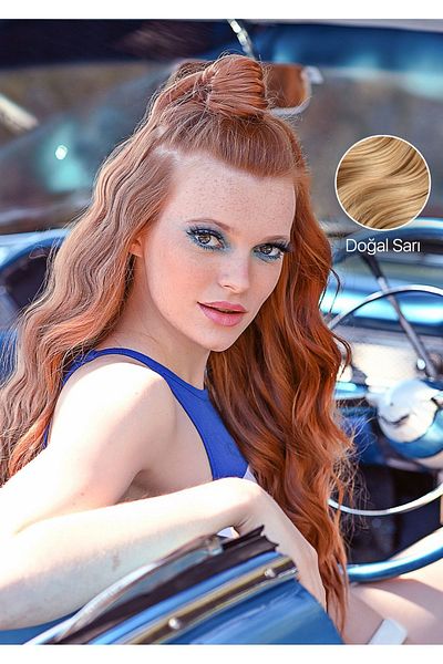 LOLLY PONY مجموعة ذيل حصان مموجة من الألياف باللون الأصفر الطبيعي بطول 65 سم و4 أزرار
