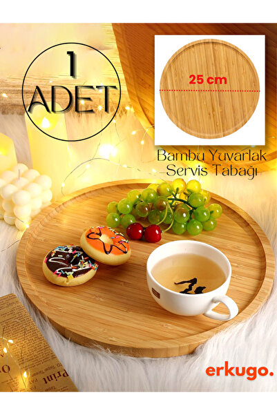 ERKUGO 1 Adet Bambu (BÜYÜK BOY) Yuvarlak Servis Tabağı, Sunum Seti (25x25 cm)