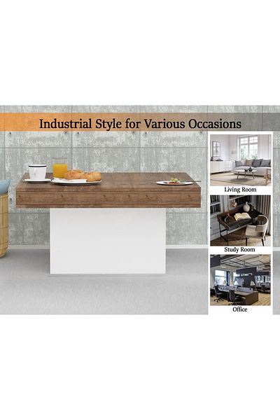 Mahmayi Modern Square Coffee Table – Truffle Davos Oak & White – Durable, Space-Saving, Stylish