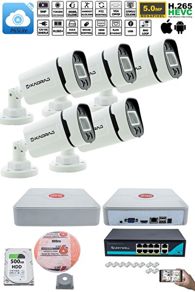 Kadraj 5'li Güvenlik IP Kamera Seti - 4MP Dış Mekan Kamera, 3.6mm Lens, H.265...