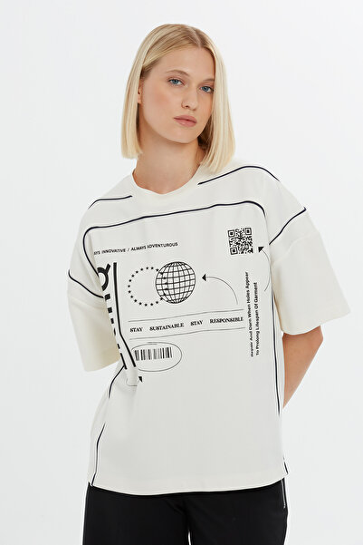 GIZIA SPORT Grafik Baskılı Beyaz Tişört