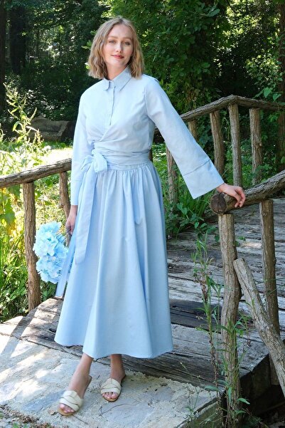 Ceylan Otantik Baby Blue Balloon Skirt and Tie Shirt Set