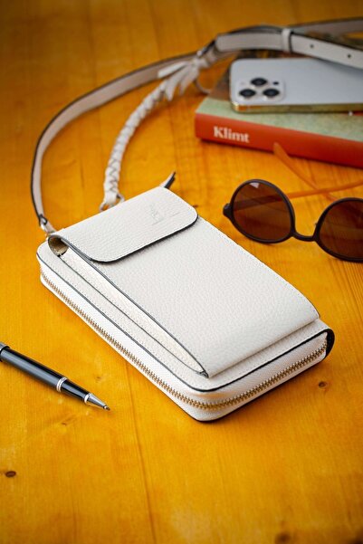 Conceria Pelle Hakiki Deri Utile Kadın Telefon Bölmeli Omuz Çanta Ve Cüzdanı