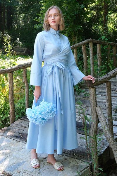 Ceylan Otantik Baby Blue Balloon Skirt and Tie Shirt Set