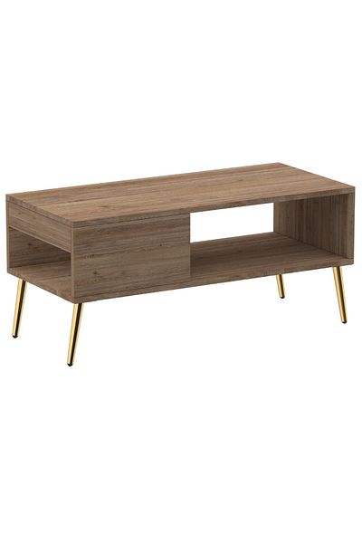 Mahmayi "Mahmayi Modern Coffee Table with Side Compartment & Storage Shelf - Truffle Davos Oak Finish"