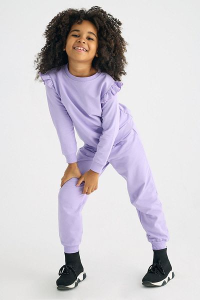 zepkids Set de trening pentru fetiță, cu mânecă lungă, cu gâtul turn, culoarea liliac