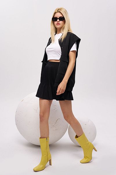 OlaFre Double Pocket Oversize Vest, Black Loose Fit Vest, High Quality, Jacket, Outerwear