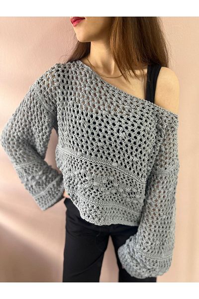OlaFre Openwork Pompom Knitwear Sweater