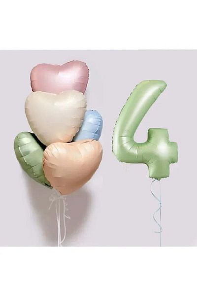 DÜVENCİ TİCARET 5 Pieces Water GreenRetroHeart Patterned Foil Balloon Bouquet Set - Ornament for Birthday