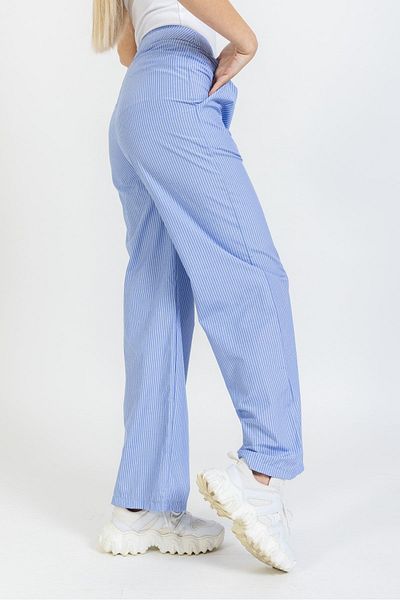 OlaFre Pantaloni Marina cu dungi albastre deschise, pantaloni lungi cu detaliu în talie, pantaloni la modă