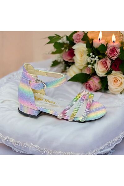 PATİK BEBE Minik topuklu 3 bantlı gökkuşağı renkli çocuk ayakkabısı