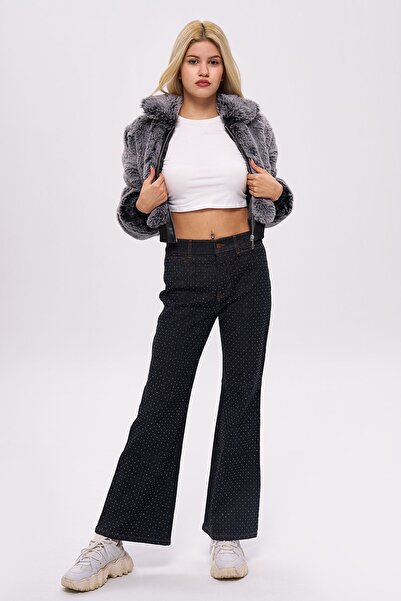 OlaFre Blană artificială cu textura moale cu fermoar, haină scurtă de blană p...