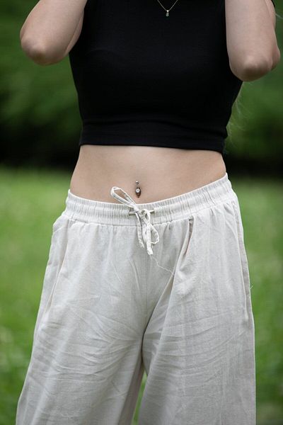 OlaFre Double Leg Linen Trousers, Elastic Waist Linen Trousers