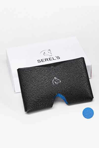 SERELS حامل بطاقات من الجلد الطبيعي باللونين الأسود والأزرق - تصميم صغير الحج...