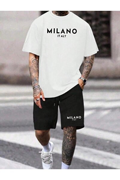 CAST COLLECTİON طقم تيشيرت رجالي أبيض قصير من ميلانو إيطالي