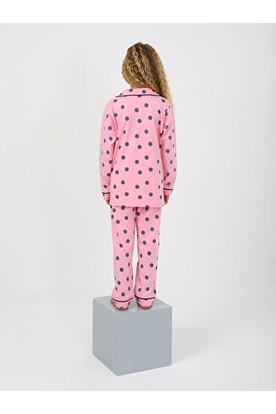 vitmo Kız Çocuk Uzun Kollu %100 Pamuklu Düğmeli Pijama Takımı Soft