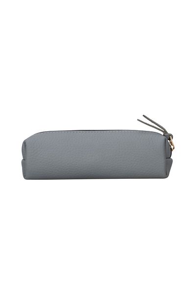 PLM Real Leather Pencil Case, Handmade Zippered Case, Ash Gray