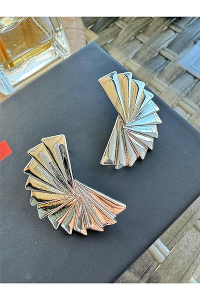 ARUS BİJUTERİ Half Geometric Design Silver Earrings