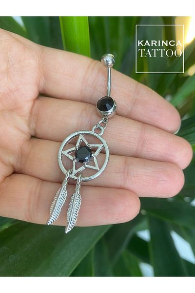 Karınca Piercing Black Jewelled Dreamcatcher Dream Catcher Feather Dangle Fashion Belly Piercing