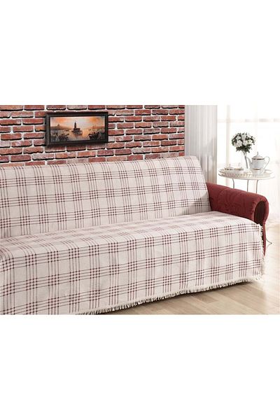Buldan Claret Red striped Cotton sleeveless sofa-sofa Bed Cover - 180x220cm