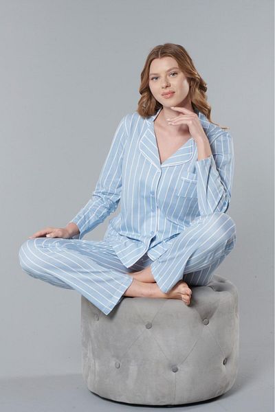 Dorelux Melodi 9137 - Set de pijamale cu nasturi din bumbac cu dungi pentru femei