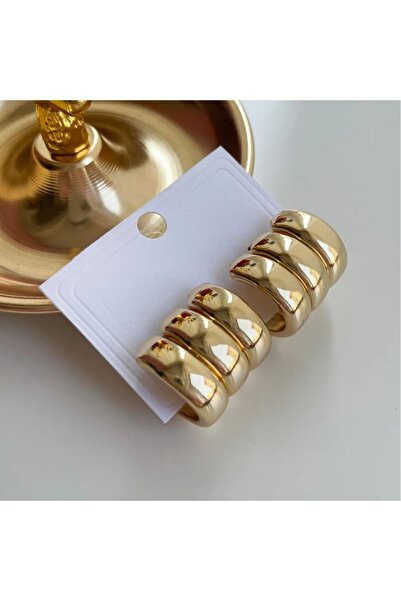 HKN AVM ACCESSORİES Çelik 3 Bombeli Gold Küpe