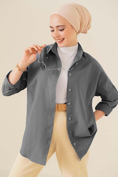 Bigdart 103901   Oversize Grey Hijab Shirt - Basic Model