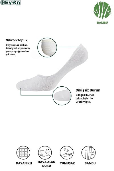 EYON SOCKS 6-piece Bamboo Women's Ballerinas - White, Black, Anti-slip, Invisible and Silicone Heel Pack