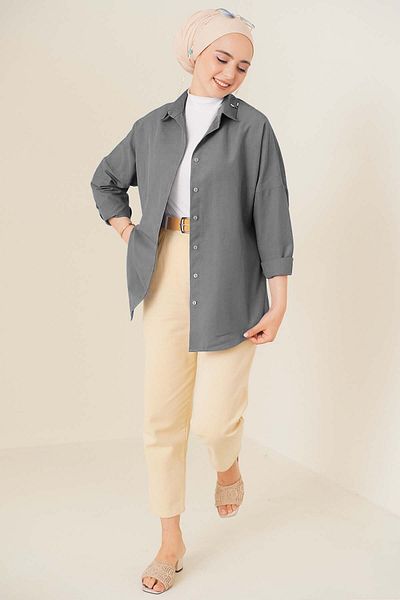 Bigdart 103901   Oversize Grey Hijab Shirt - Basic Model