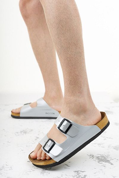 Riccon Papuci unisex cu piele argintie 001204