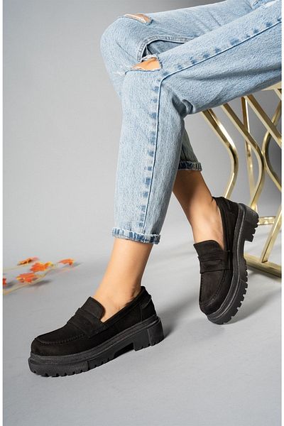 Riccon Μαύρα Suede Γυναικεία Casual Loafer Παπούτσια 00121130