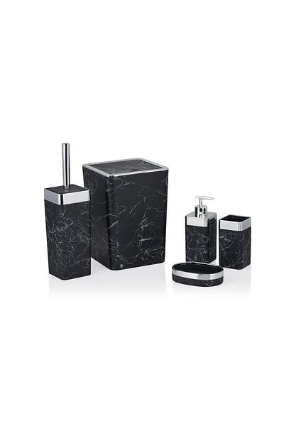 Trend Banyo Mutfak 5 Piece Matte Square Marble Pattern Bathroom Set