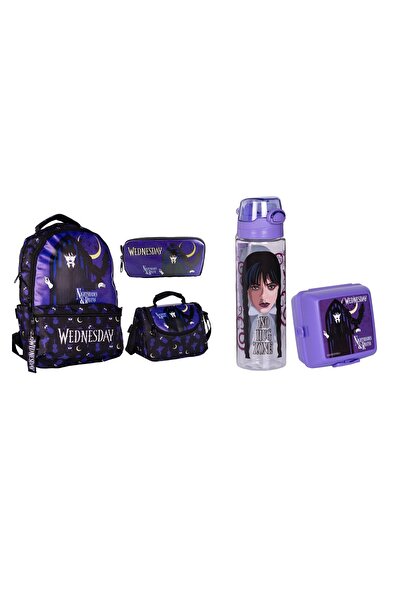 GENC DIJITAL BASKI Wednesday School Bag - Nightshades & Ravens 5 Piece Set
