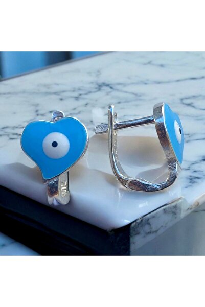 Rachel Silver 925 Ayar Gümüş Kalpli Nazar Çocuk Küpesi