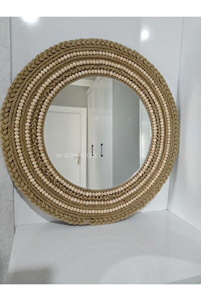 BOHEM 50cm Hasır Dekoratif Ayna , Yuvarlak Ayna, Konsol Ayna