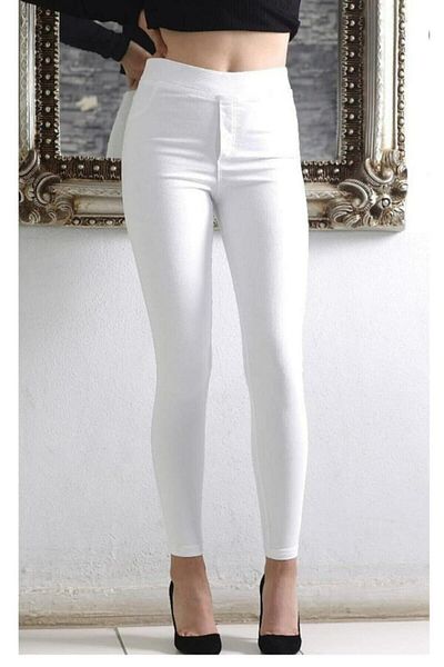 AZEM KOTÇU Women's White High Waist Elastic Lycra Jeans