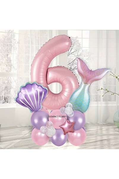 DÜVENCİ TİCARET 24 Parça Denizkızı Doğum Günü Süsü Kabuk Büyük Sayı Balonları...