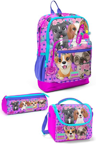Yaygan Coral High Kids - Pink Dog Patterned 3-piece School Bag Set 0123750