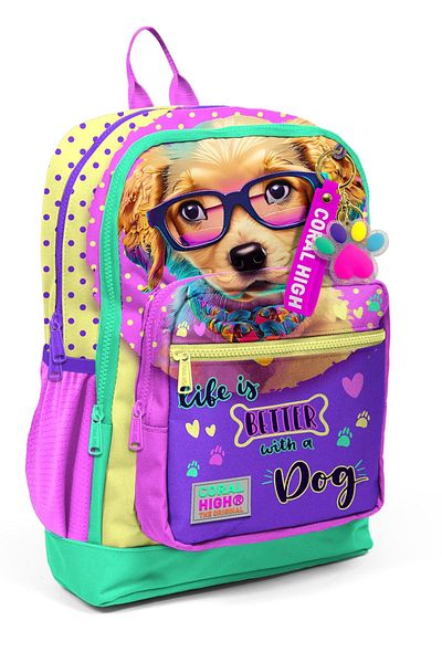 Yaygan Coral High Kids - Yellow Pink Dog Pattern 3-piece School Bag Set Set 0123752
