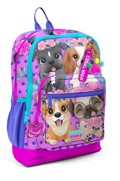 Yaygan Coral High Kids - Pink Dog Patterned 3-piece School Bag Set 0123750