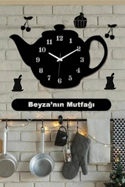 Ensa Design Demlik Tasarımlı Dekoratif Ahşap Mutfak Duvar Saati Kişiye Özel B...