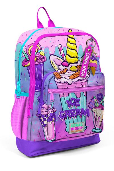 Yaygan Coral High Kids 3-piece School Bag - Pink, Purple, Milkshake Ice Cream Patterned Set 0123749