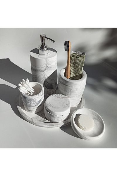 Ture Concept Marble Patterned Matte Liquid Soap Dispenser & Tray & Solid Soap Dispenser & Cotton Dispenser & Ear Cup