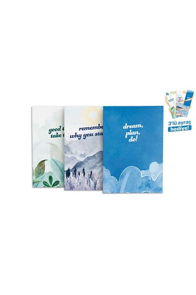 daystore Set de 3 caiete motivaționale cu dungi - Cadou cu semn de carte, 13x21 cm, 64 pagini